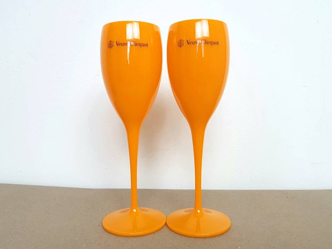 2x Veuve Clicquot Orange Acrylic Plastic Champagne Glasses 195ml 20cm