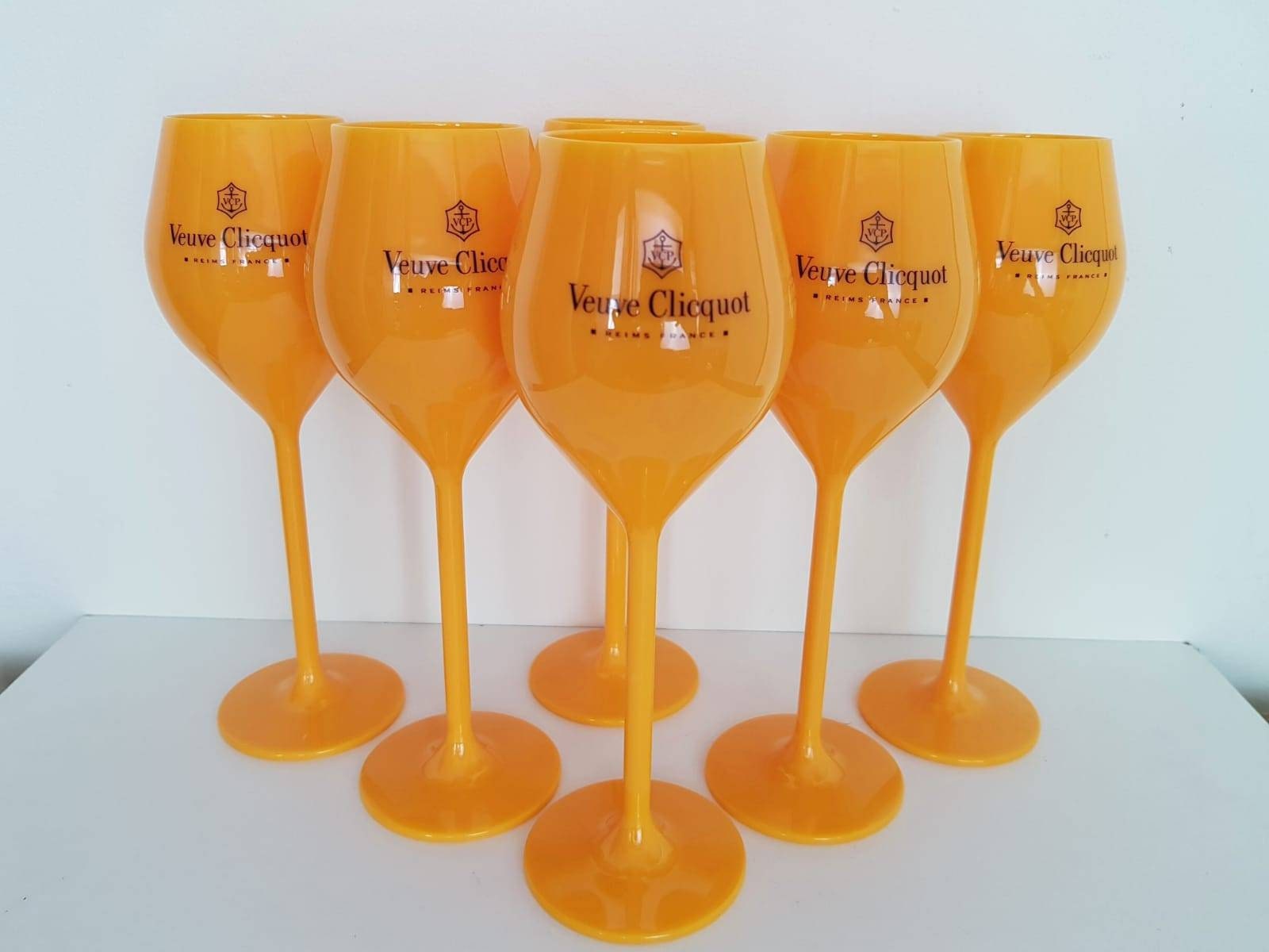 6x Veuve Clicquot Orange Acrylic Plastic Champagne Glasses 140ml