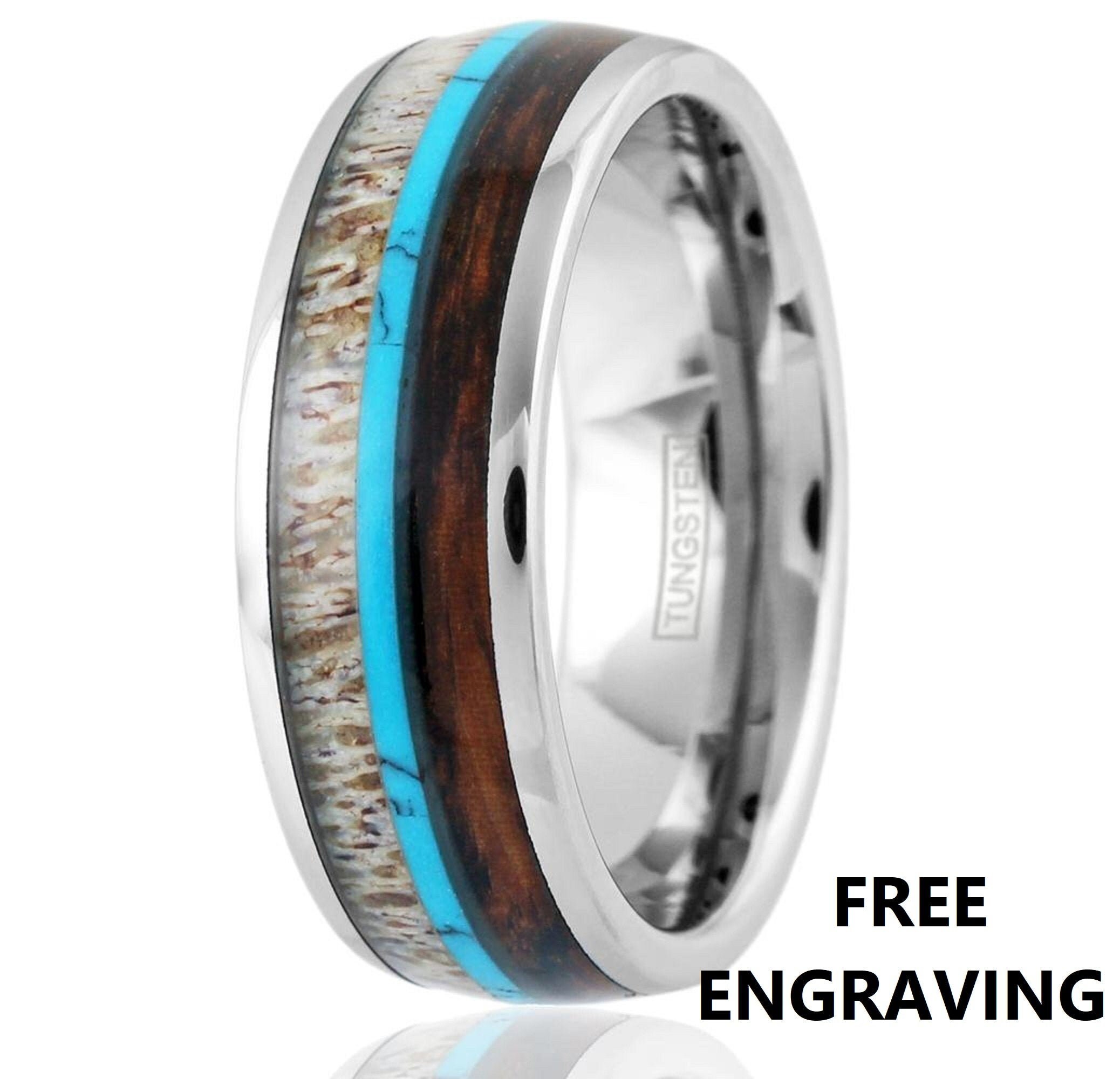 8mm Tungsten Steel Ring Antler and Shell Unique Wedding Band with Lettering I Love You 8mm Tungsten Steel Ring Antler and Shell Unique Wedding Band with Lettering I Love You