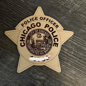 Custom wood engraved police badge ornament