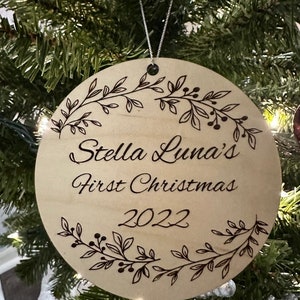 Custom engraved baby or family first Christmas ornament