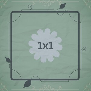 Puede incluir: Un marco decorativo con un dise&ntilde;o floral y un fondo verde claro. El marco tiene un borde negro y un c&iacute;rculo blanco en el centro con el texto "1x1".