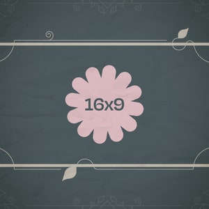 Puede incluir: Un marco decorativo con un dise&ntilde;o floral y un c&iacute;rculo rosa en el centro con el texto "16x9" en su interior.