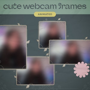 May include: Four animated webcam frames with a floral design. The frames are in a light brown color with a blurred image inside. The background is a dark gray with a light pink flower.