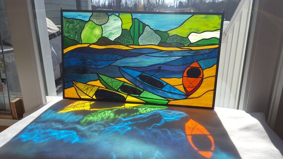 Custom Stained Glass-kayaks on the River-horizontal Stained | Etsy