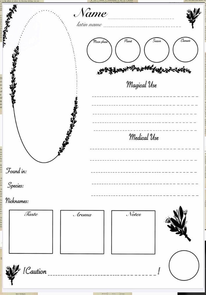 Herb Blank Template PDF Grimoire Page to print Etsy