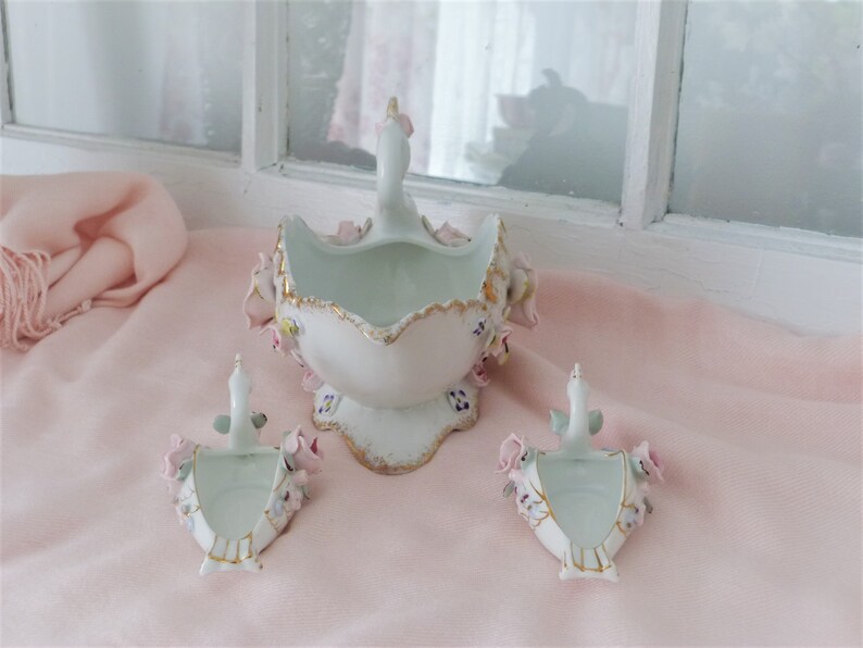 Vintage Capodimonté Collection of Three Magnificent Porcelain Swans