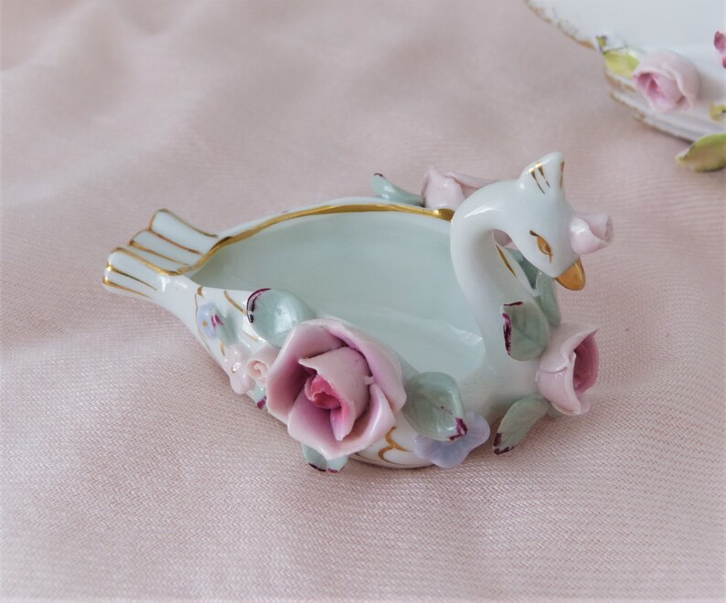 Vintage Capodimonté Collection of Three Magnificent Porcelain Swans