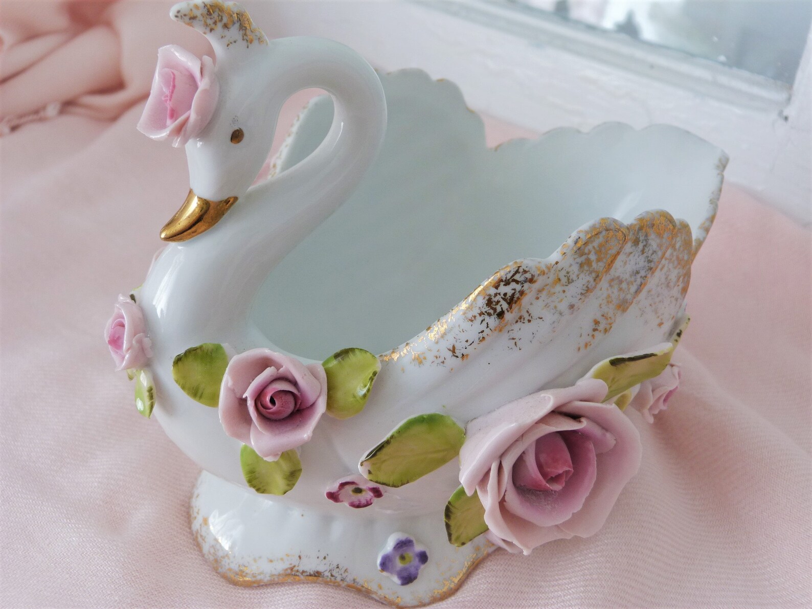 Vintage Capodimonté Collection of Three Magnificent Porcelain Swans