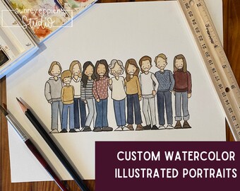 Family Watercolor Illustration | Watercolor Portrait | Customized Group Painting | Illustrated Portrait | Hand Painted Family Photo