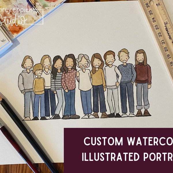 Family Watercolor Illustration | Watercolor Portrait | Customized Group Painting | Illustrated Portrait | Hand Painted Family Photo