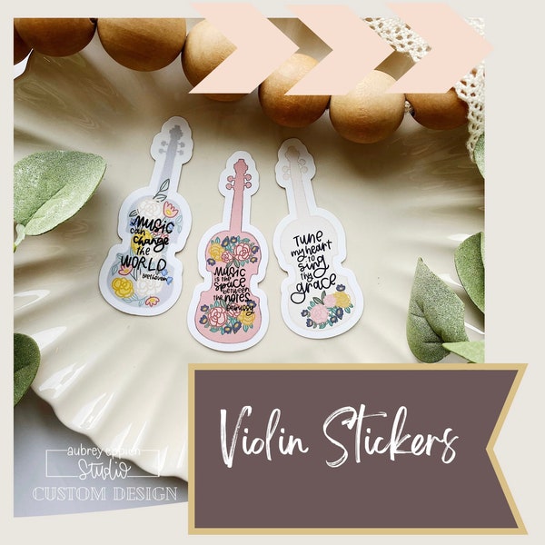 Violin Sticker | Floral Violin Stickers | Music Sticker Pack | Violin Gift | Violin Art | Music Gift | Music Art | Violin Case | Sticker Set