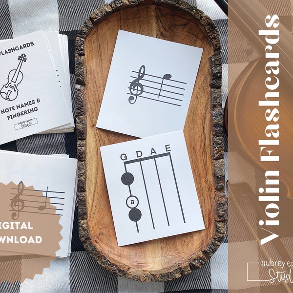 Violin Note Name & Finger Placement Flashcards | Treble Clef Notes | Violin Fingering Flash Cards | Music Note Learning | Instant Download
