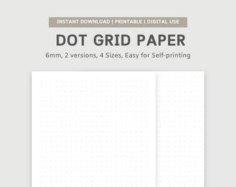 Dot Grid Paper | 6mm | Custom Bullet Journal | Printable Digital Planner Inserts | A4, A5, Letter, Half Sizes | Instant Download PDF