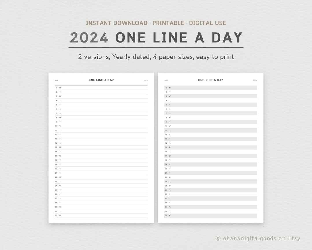 2024 Dated One Line A Day Journal 2 Versions Printable Digital Planner ...