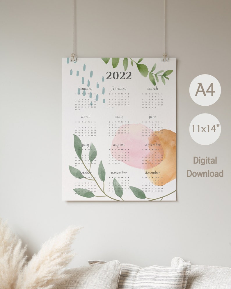 Greeny Calendar Printable Calendar 2022 A4 11x14 - Etsy
