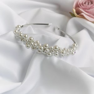 Pearl Bridal Headband: Handmade Wedding Tiara with AB Crystals