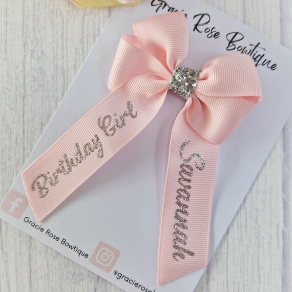 Personalised Light Pink Birthday Girl Hair Bow Clip