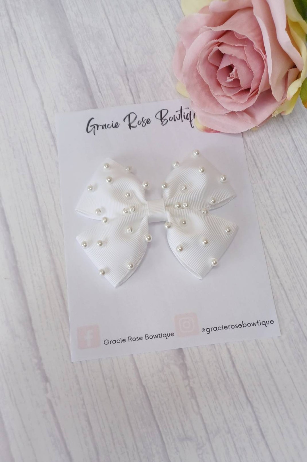 White Ribbon Bow, Flower Girl Hair Bow, Flower Girl Hair Accessories