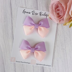 Pigtail bows, Pink hair bow, Purple hair bow, Pigtail hair bow set, Summer hair bow, Spring hair bow, Daughter gift, Fringe clips