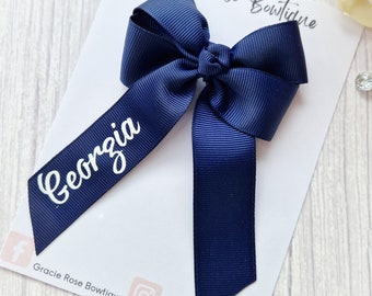 Navy personalised hair bow, School hair bow, Girls hair bow, Alligator hair clip