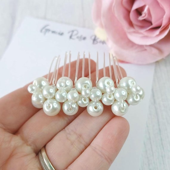 HANDMADE Elegant Pearl and Bead Hair Comb bridal pearl headpiece - Freshwater pearl and opal hair comb  main image 3