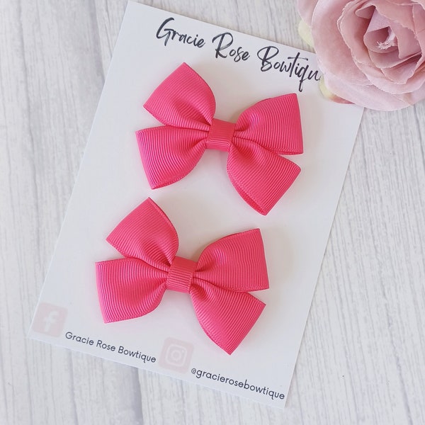 Pink hair accessories, Pigtail bows, Raspberry pink hair bow, Ribbon bows, Pigtail bow set, Girls hair bows