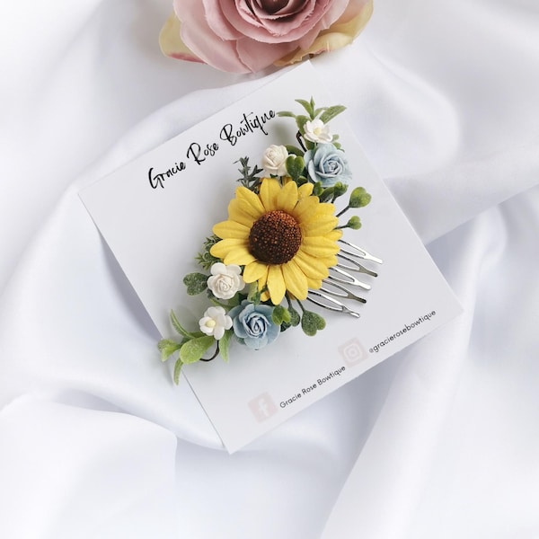 Floral Wedding Hair Comb, Sunflower Bridal Hair Accessory