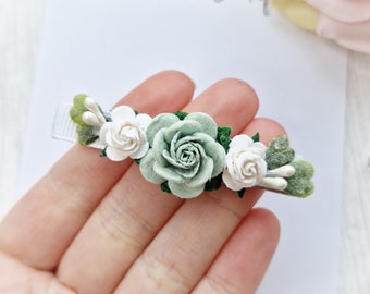 Flower girl clip, Floral hair clip, Flower girl hair accessories, Christening hair clip, Girls hair clips, Fringe clips, Sage green clip