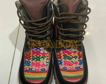 ethnic boots unisex - leather boots - Peruvian sneakers shoes - Inca Blanket -  Ethnic shoes - ankle boots - boots - ethnic boots