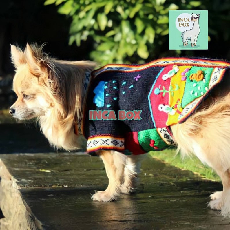 Peruvian dog sweater with handmade designs - Peruvian dog sweater -  Peruvian cardigan for dogs