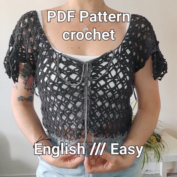 CrochetTop pattern PDF with exclusive VIDEO (in English), Crochet pattern -Azucena- crochet top,Wrap Crop top pattern, Sizes S-M-L-XL