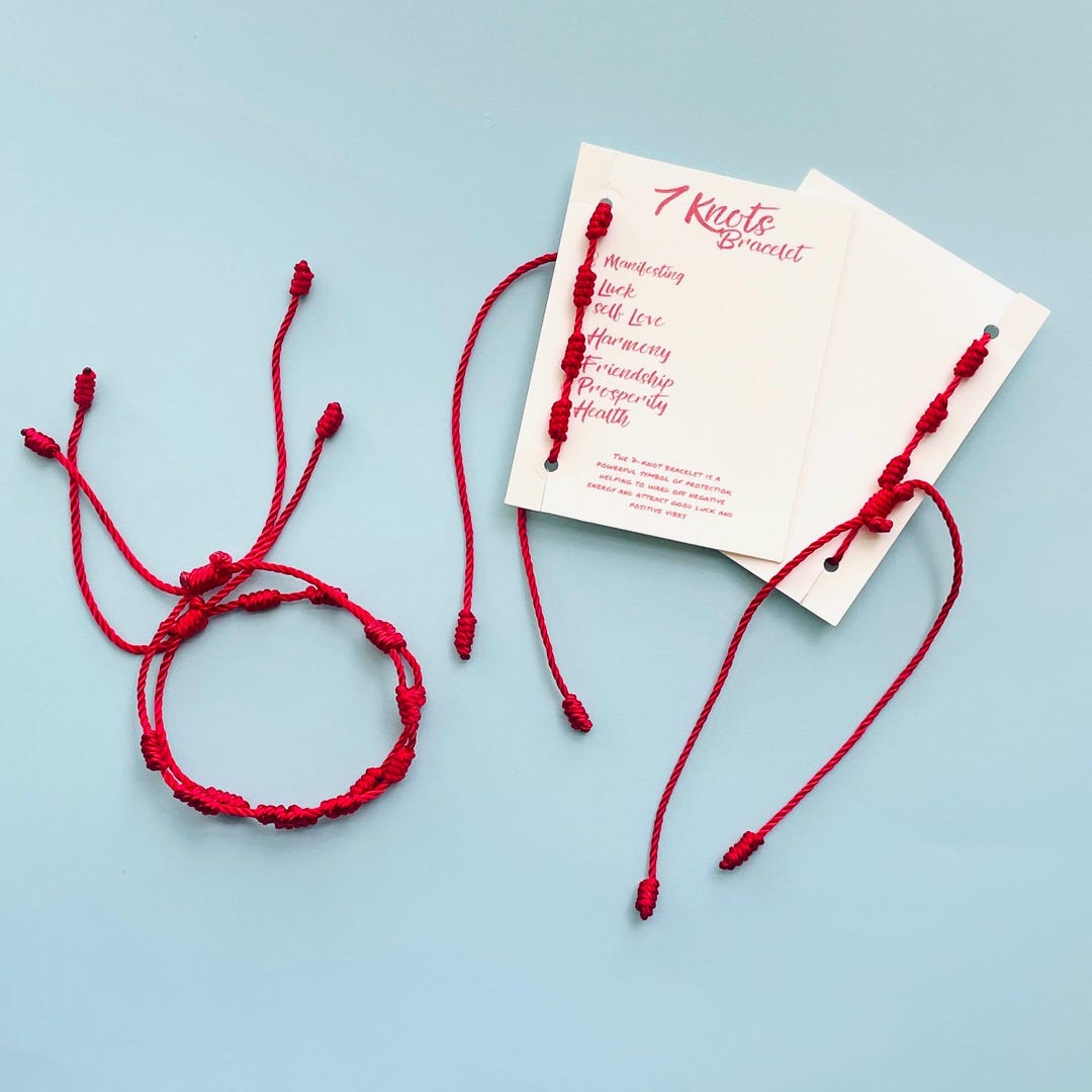 Bracciale Porta Fortuna 7 Nodi Rosso - Amuleto Protettivo Unisex Regolabile, Fatto A Mano