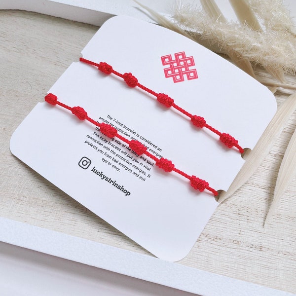 Men’s Women’s 7 Knots Red Protection Lucky Bracelet, Red String, 7 knots Red Bracelet, Red macrame, red seven Knot bracelet, Unisex