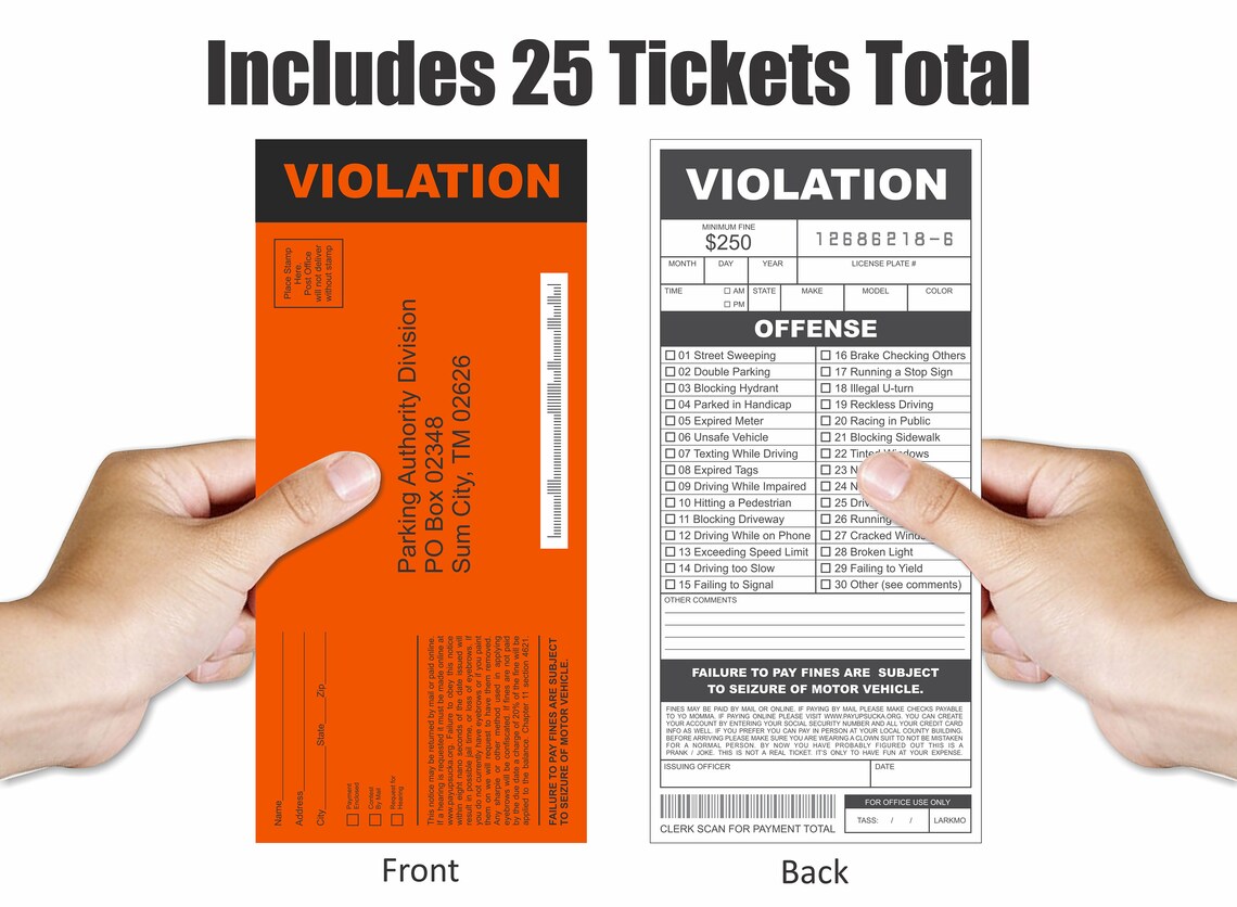 Fake Parking Tickets Prank Qty 25, Joke Violation Parking, Funny Gag Pretend Police Traffic and ...