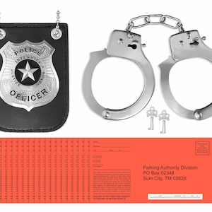 Police Officer Costume Accessory Set, Toy Handcuffs with Keys, Police Badge & Funny Parking Tickets, Pretend Cop Set Police, Sheriffs, FBI