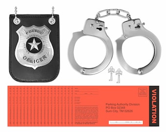 Conjunto de accesorios para disfraz de policía, esposas de juguete con llaves, placa policial y divertidas multas de aparcamiento, conjunto de policía de mentira, sheriff, FBI
