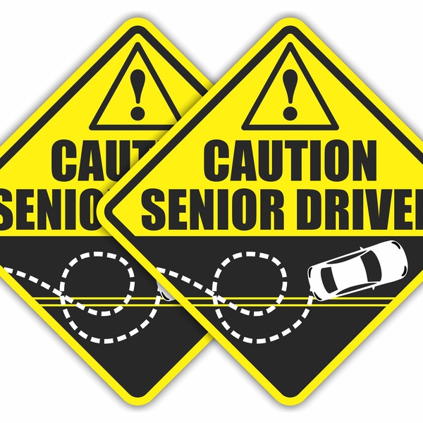 2 Funny Prank Caution Senior Driver Car Magnet Sign Gag Gifts For Elderly Women, Men, New Drivers & Student Drivers, Joke Gift For Over 40