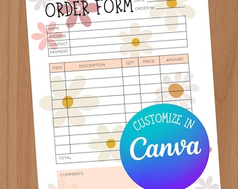 Szablon formularza zamówienia Groovy Flower, konfigurowalny w Canva (cyfrowy)