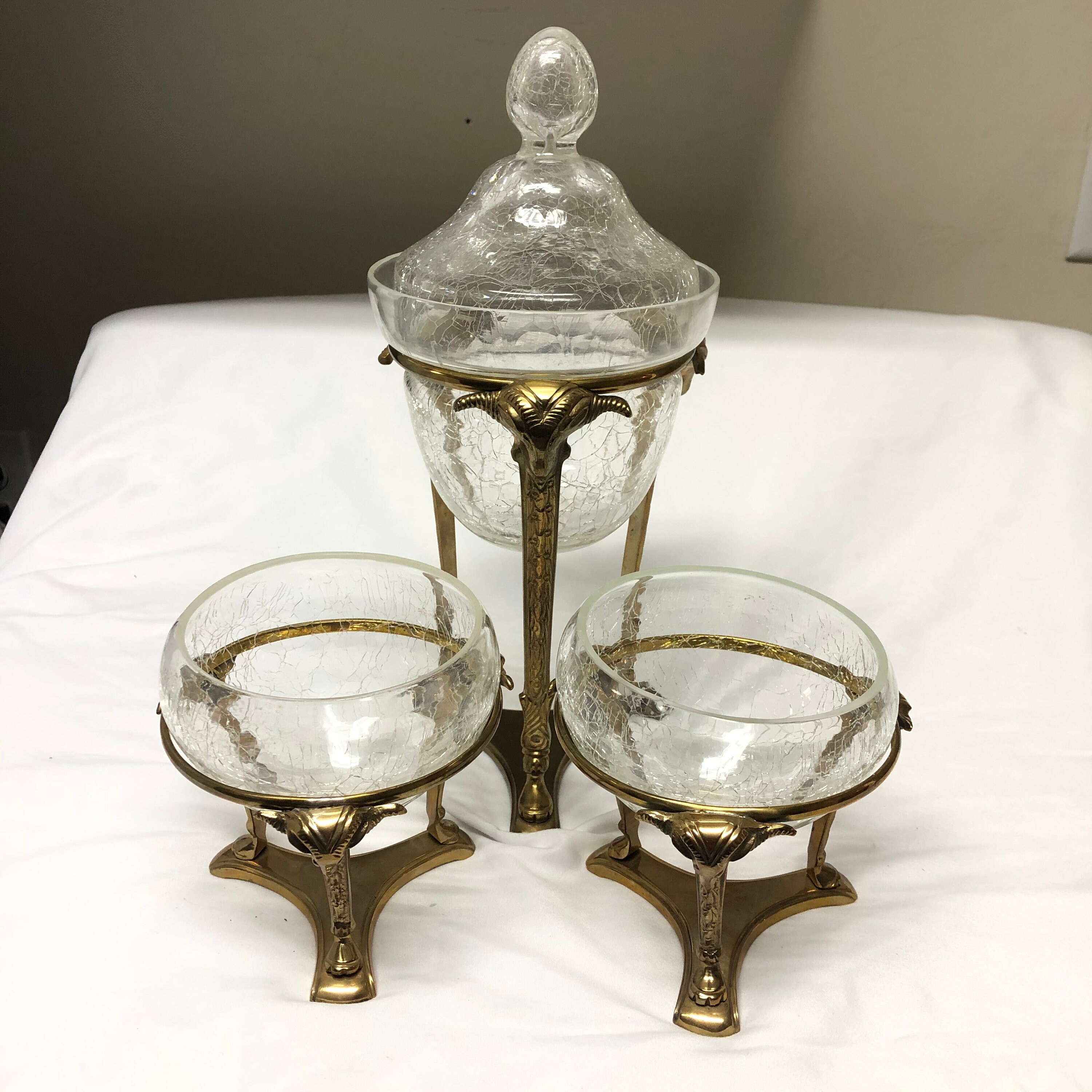 Vintage Art Deco Crackle Glass Candle Holder Vase with Ram Etsy