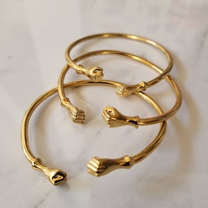 18k Gold Plated Fist Bangle, Stackable Bracelets, Boho African Statement Bangles