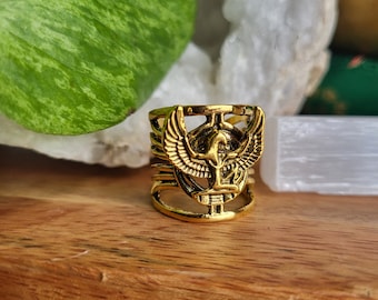 Gold Maat Ring// Gold African Statement Ring // Ankh Maat African Jewelry Ring
