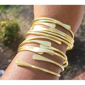Raw Brass Coil Bangles African Brass Bangles, Stackable Bracelets, Boho Statement Bangles