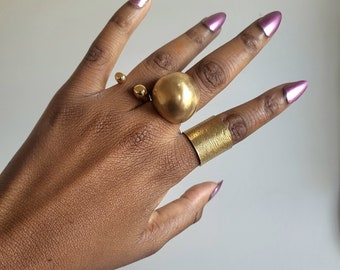 Nzinga Brass Geometric Statement Large Dot Ring,  African Statement Jewelry, Raw Brass