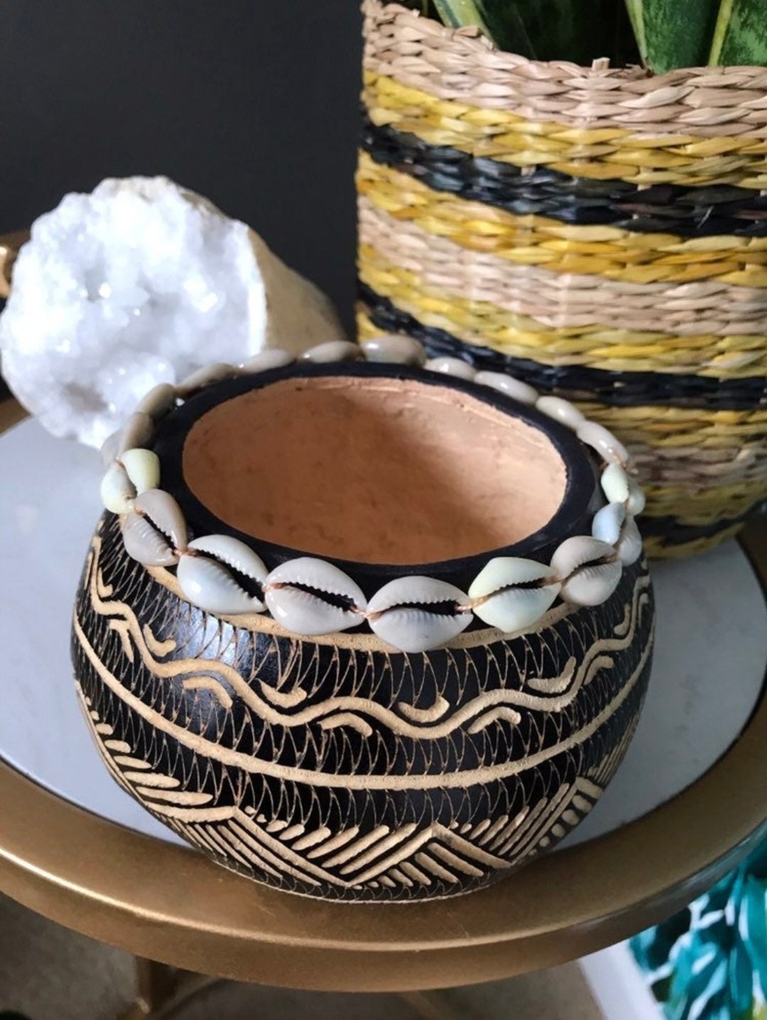 African Home Decor, Vintage Kenyan Gourd Bowl Etsy