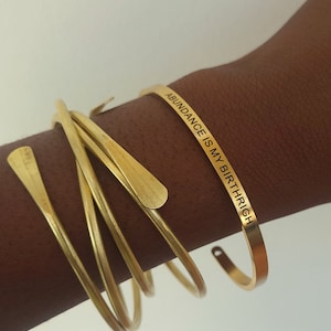 18k Gold Plated &quot;Abundance&quot; Bangle, Stackable Bracelets, Boho African Statement Bangles, Affirmation Bangle