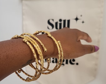 Goddess 6 PIECE bangle spiral set, Stackable Bracelets, Boho African Statement Bangles