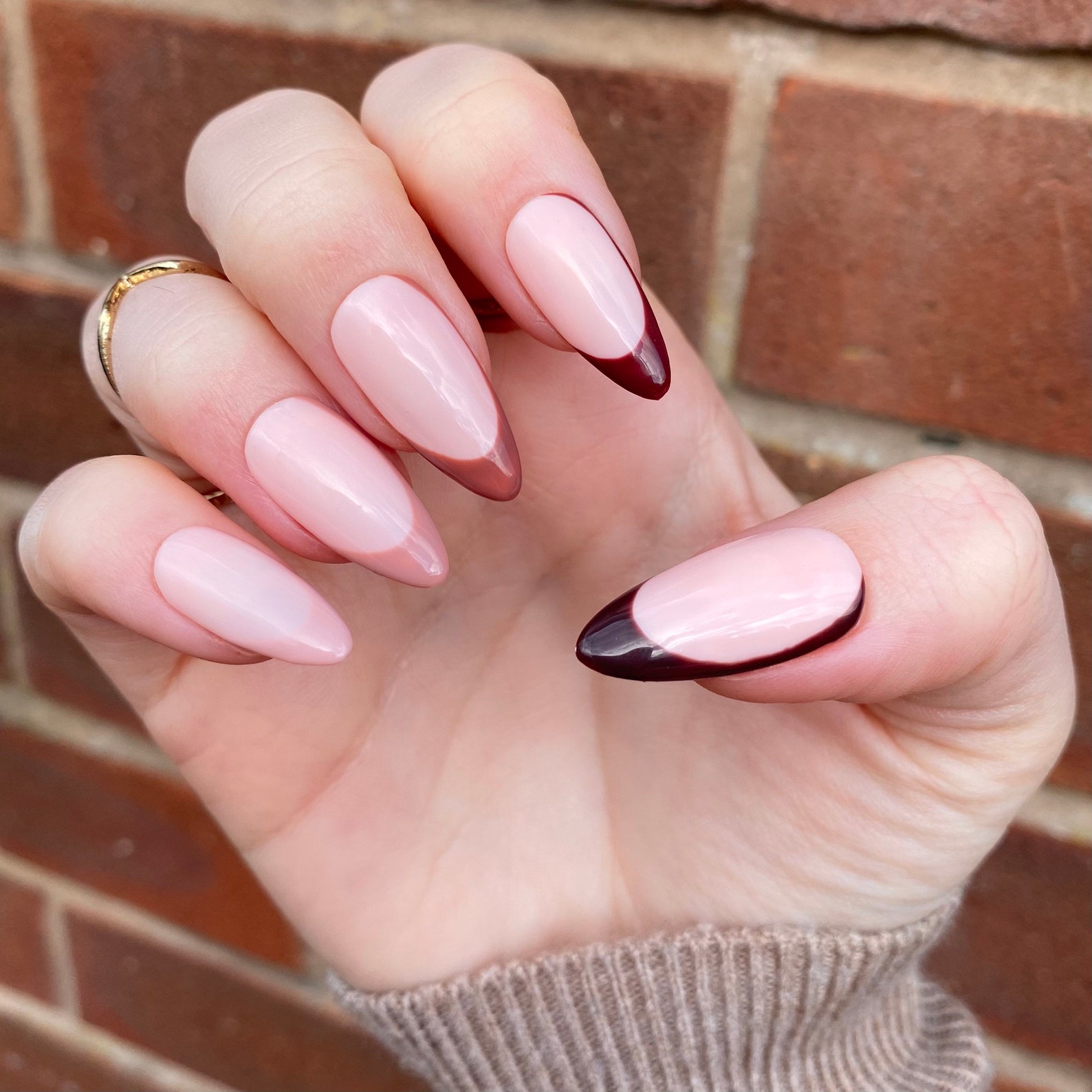 Brown French Tips Press on Nails Stick on nails False / Etsy