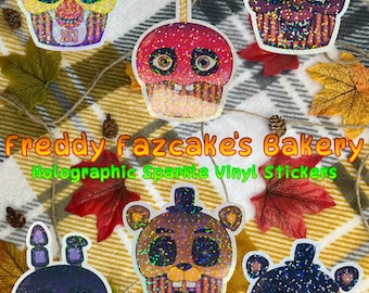 Adesivi in vinile glitter olografici del personaggio di Five Nights at Freddy's Cupcake