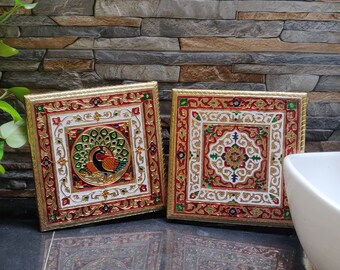 Traditional Minakari Chowki Table 10 Inch for Home Decor, Pooja Chowki, Puja Stool, Wedding Favour Gifts, Indian wedding Gift, Diwali Gifts